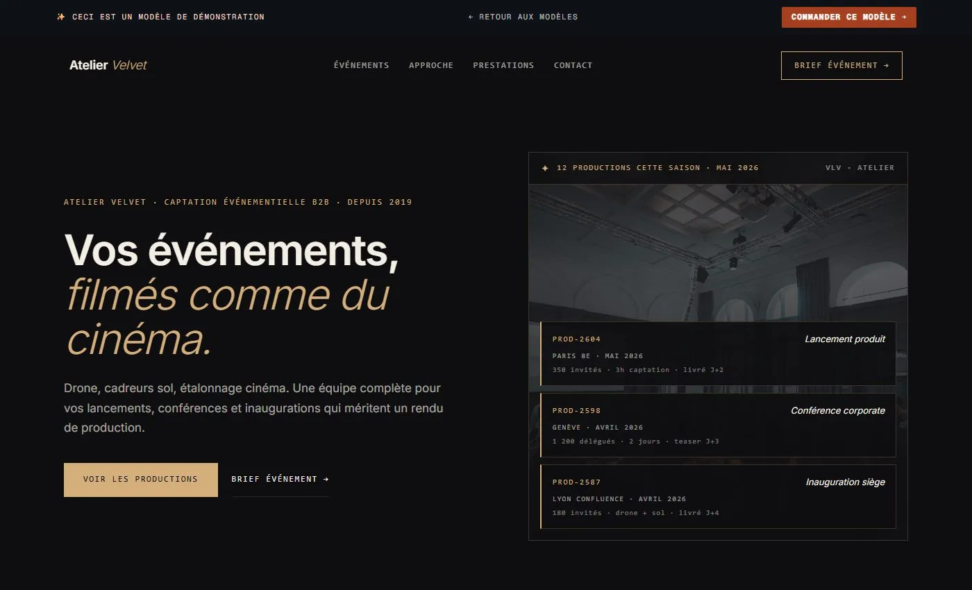 Aperçu d'un site Garrigue pour événementiel b2b